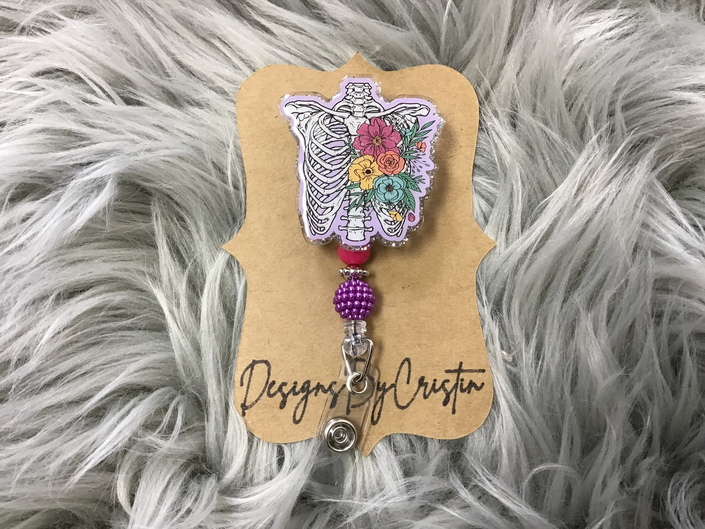 Floral Skeleton Badge Clip