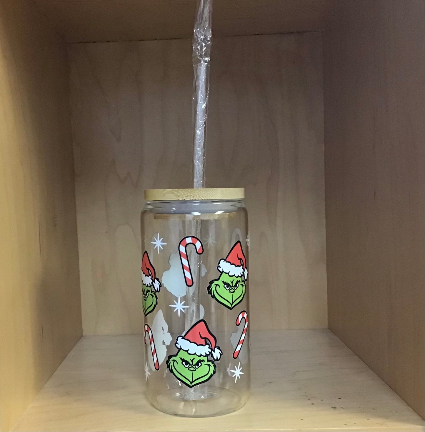 Grinch Glass Cup , Candy canes