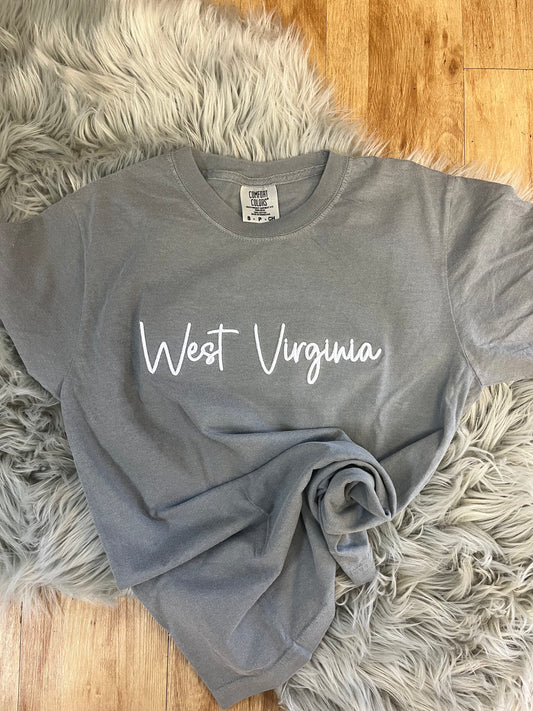 Gray Embroidered West Virginia Tee