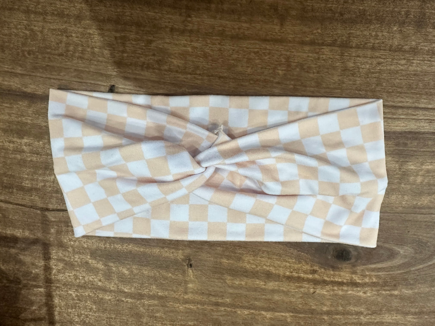 Cream Checkered Headband