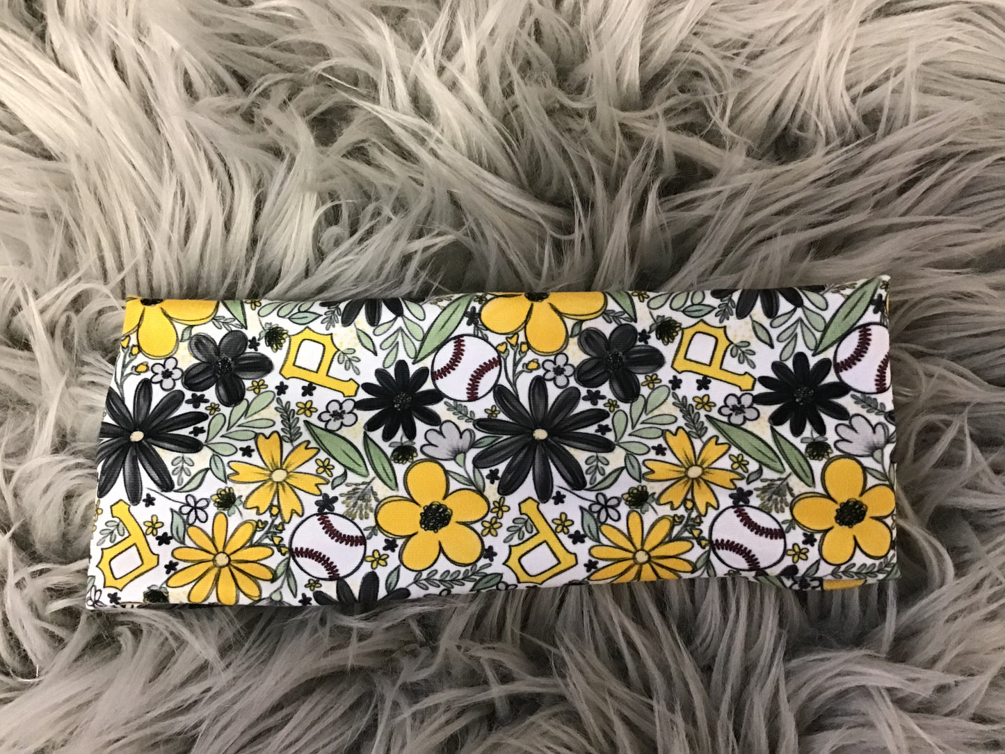 Black yellow flower P baseball headband